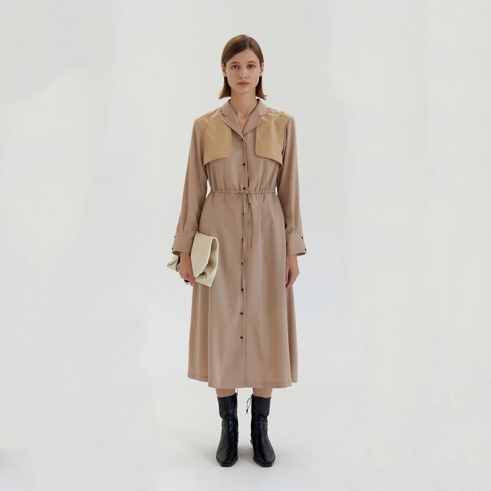 유아네이비 Trench Coat Dress - ﻿﻿Beige URNAVY