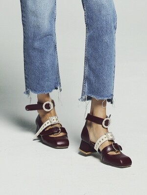 디토레 쥬얼리버클 스트랩 쉘리 펌프스 버건디 ditole Jewelry buckle strap pumps shoes burgundy